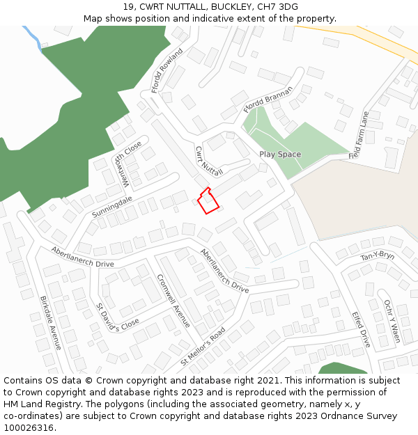 19, CWRT NUTTALL, BUCKLEY, CH7 3DG: Location map and indicative extent of plot