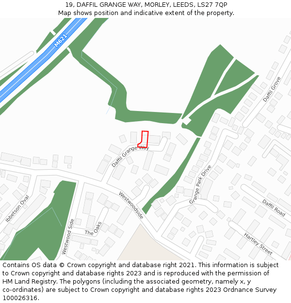 19, DAFFIL GRANGE WAY, MORLEY, LEEDS, LS27 7QP: Location map and indicative extent of plot