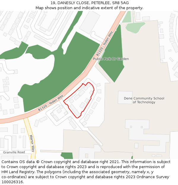 19, DANESLY CLOSE, PETERLEE, SR8 5AG: Location map and indicative extent of plot