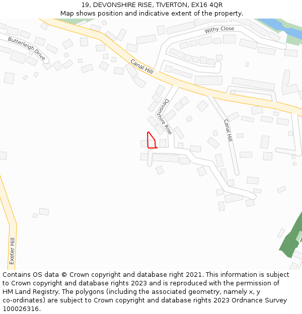 19, DEVONSHIRE RISE, TIVERTON, EX16 4QR: Location map and indicative extent of plot