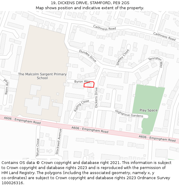 19, DICKENS DRIVE, STAMFORD, PE9 2GS: Location map and indicative extent of plot