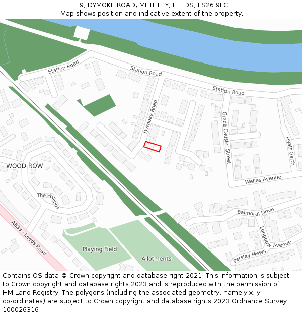 19, DYMOKE ROAD, METHLEY, LEEDS, LS26 9FG: Location map and indicative extent of plot