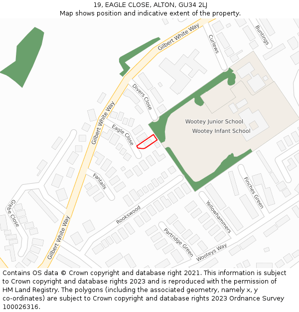 19, EAGLE CLOSE, ALTON, GU34 2LJ: Location map and indicative extent of plot