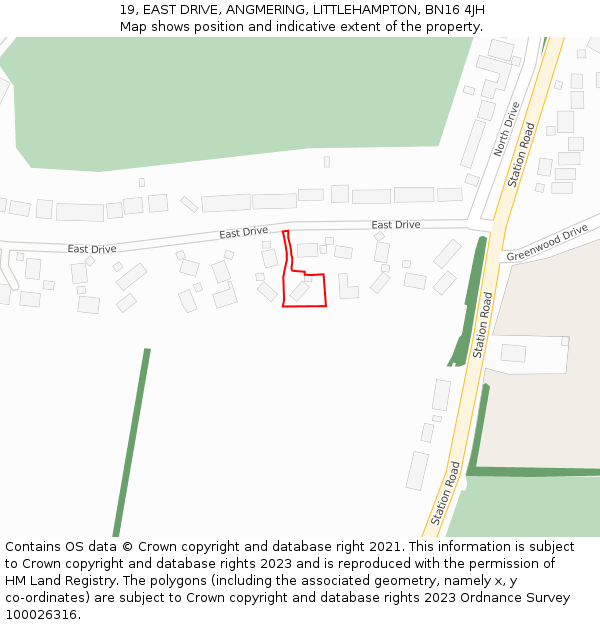 19, EAST DRIVE, ANGMERING, LITTLEHAMPTON, BN16 4JH: Location map and indicative extent of plot