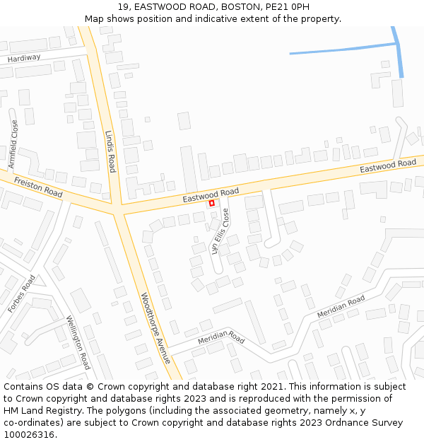 19, EASTWOOD ROAD, BOSTON, PE21 0PH: Location map and indicative extent of plot