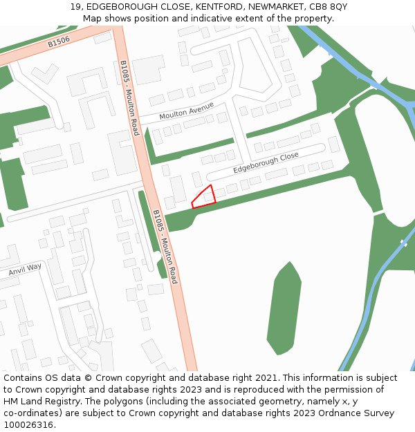 19, EDGEBOROUGH CLOSE, KENTFORD, NEWMARKET, CB8 8QY: Location map and indicative extent of plot