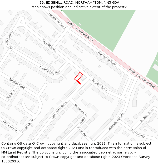 19, EDGEHILL ROAD, NORTHAMPTON, NN5 6DA: Location map and indicative extent of plot