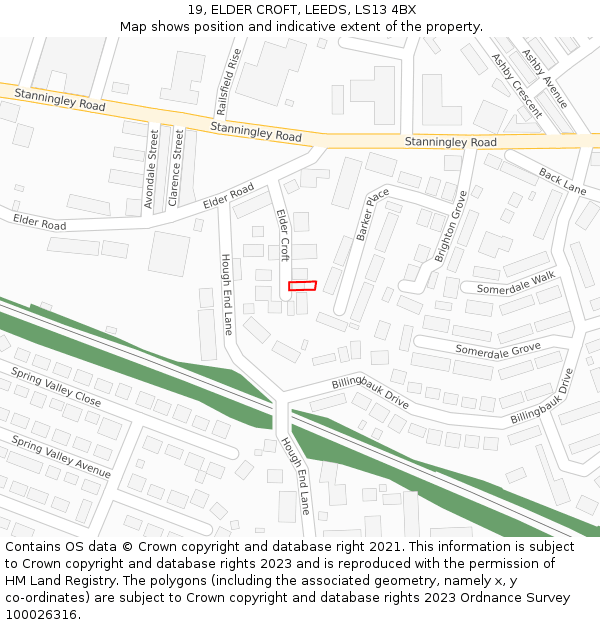 19, ELDER CROFT, LEEDS, LS13 4BX: Location map and indicative extent of plot