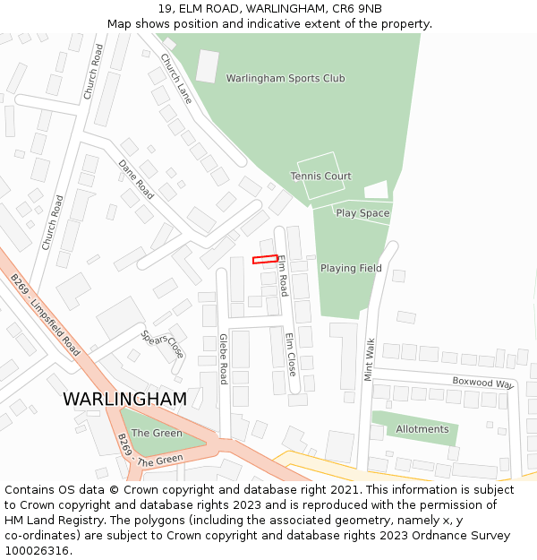 19, ELM ROAD, WARLINGHAM, CR6 9NB: Location map and indicative extent of plot