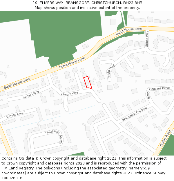 19, ELMERS WAY, BRANSGORE, CHRISTCHURCH, BH23 8HB: Location map and indicative extent of plot