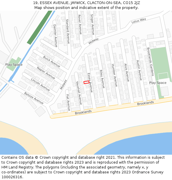 19, ESSEX AVENUE, JAYWICK, CLACTON-ON-SEA, CO15 2JZ: Location map and indicative extent of plot