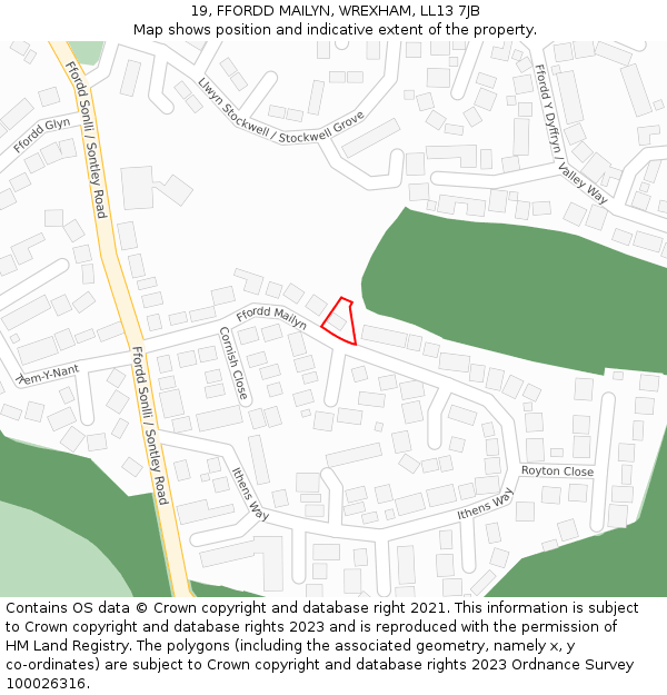 19, FFORDD MAILYN, WREXHAM, LL13 7JB: Location map and indicative extent of plot