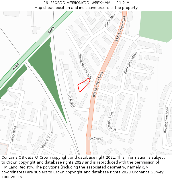 19, FFORDD MEIRIONYDD, WREXHAM, LL11 2LA: Location map and indicative extent of plot