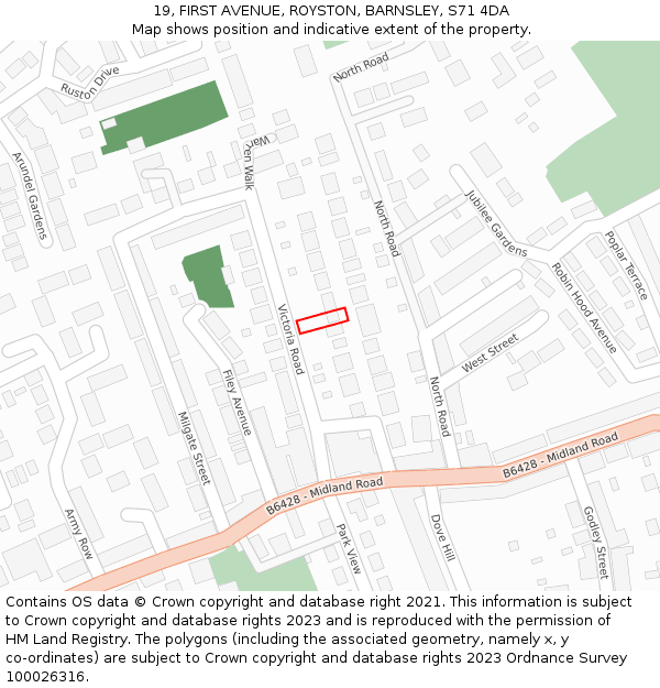 19, FIRST AVENUE, ROYSTON, BARNSLEY, S71 4DA: Location map and indicative extent of plot