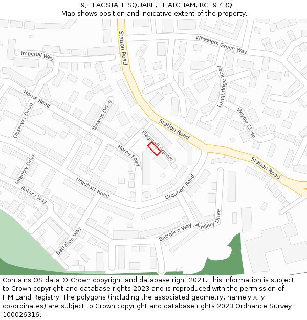 19, FLAGSTAFF SQUARE, THATCHAM, RG19 4RQ: Location map and indicative extent of plot