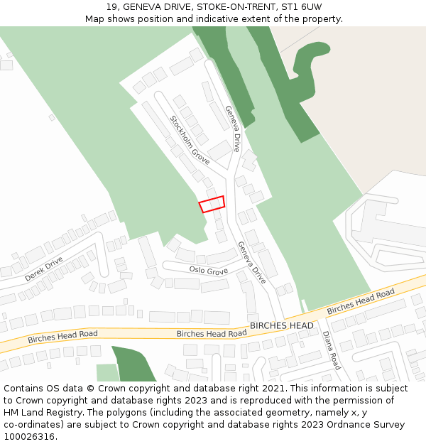 19, GENEVA DRIVE, STOKE-ON-TRENT, ST1 6UW: Location map and indicative extent of plot