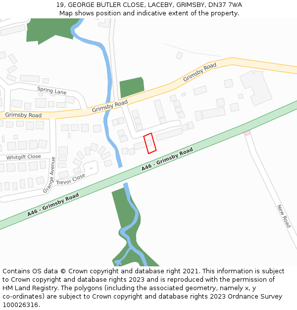 19, GEORGE BUTLER CLOSE, LACEBY, GRIMSBY, DN37 7WA: Location map and indicative extent of plot