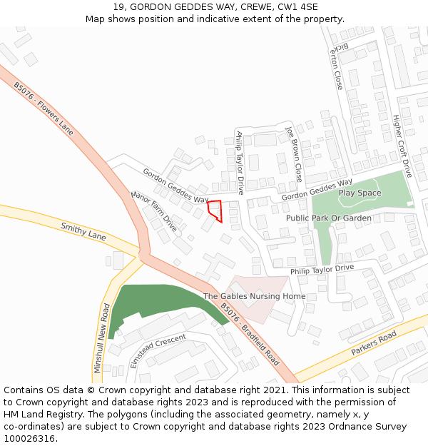 19, GORDON GEDDES WAY, CREWE, CW1 4SE: Location map and indicative extent of plot