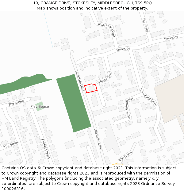 19, GRANGE DRIVE, STOKESLEY, MIDDLESBROUGH, TS9 5PQ: Location map and indicative extent of plot