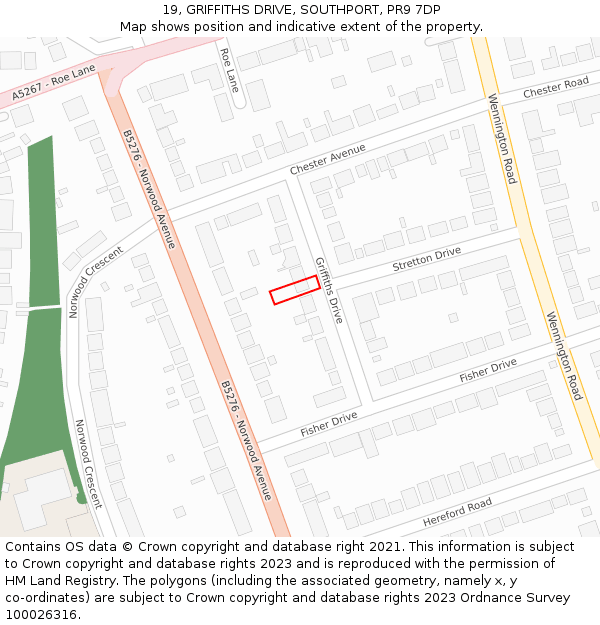 19, GRIFFITHS DRIVE, SOUTHPORT, PR9 7DP: Location map and indicative extent of plot