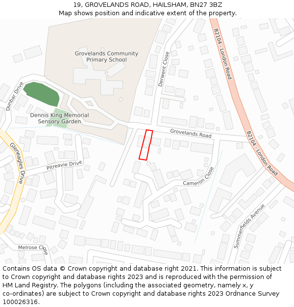 19, GROVELANDS ROAD, HAILSHAM, BN27 3BZ: Location map and indicative extent of plot