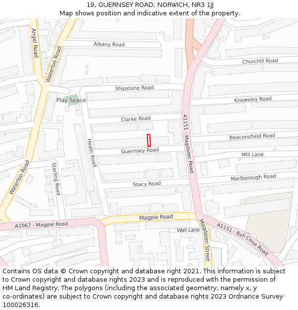 19, GUERNSEY ROAD, NORWICH, NR3 1JJ: Location map and indicative extent of plot