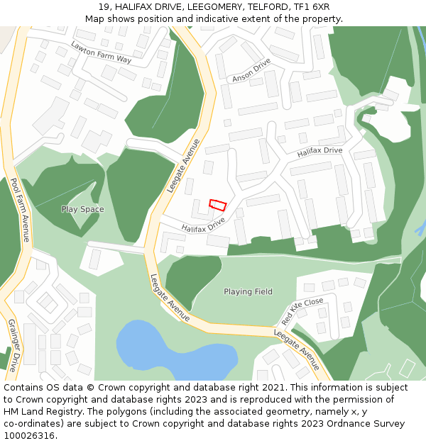 19, HALIFAX DRIVE, LEEGOMERY, TELFORD, TF1 6XR: Location map and indicative extent of plot