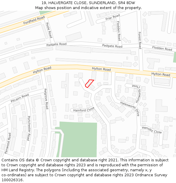 19, HALVERGATE CLOSE, SUNDERLAND, SR4 8DW: Location map and indicative extent of plot