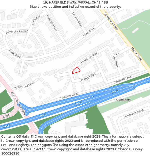 19, HAREFIELDS WAY, WIRRAL, CH49 4SB: Location map and indicative extent of plot