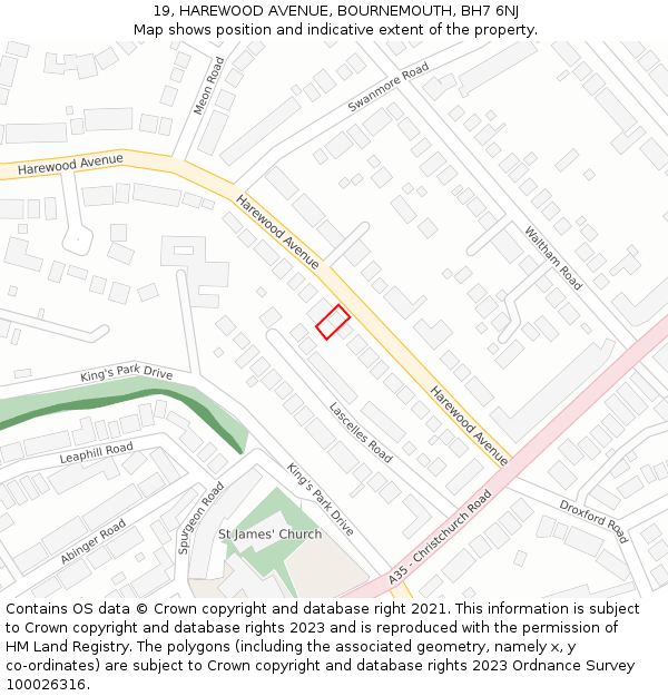 19, HAREWOOD AVENUE, BOURNEMOUTH, BH7 6NJ: Location map and indicative extent of plot