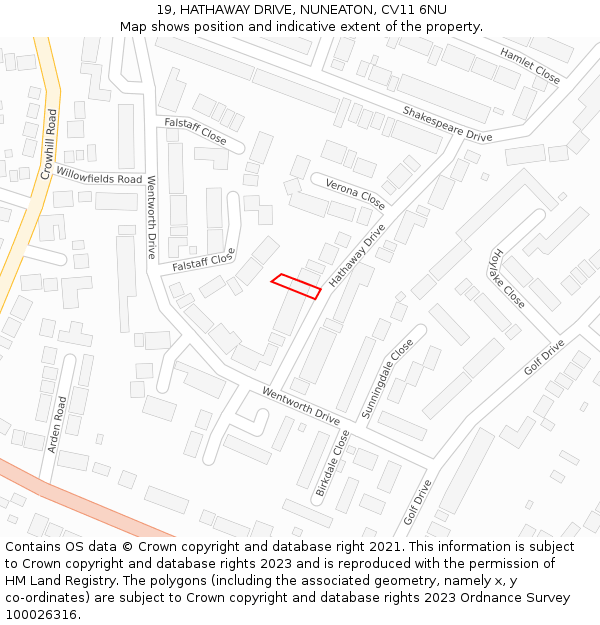 19, HATHAWAY DRIVE, NUNEATON, CV11 6NU: Location map and indicative extent of plot