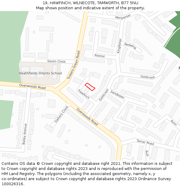 19, HAWFINCH, WILNECOTE, TAMWORTH, B77 5NU: Location map and indicative extent of plot