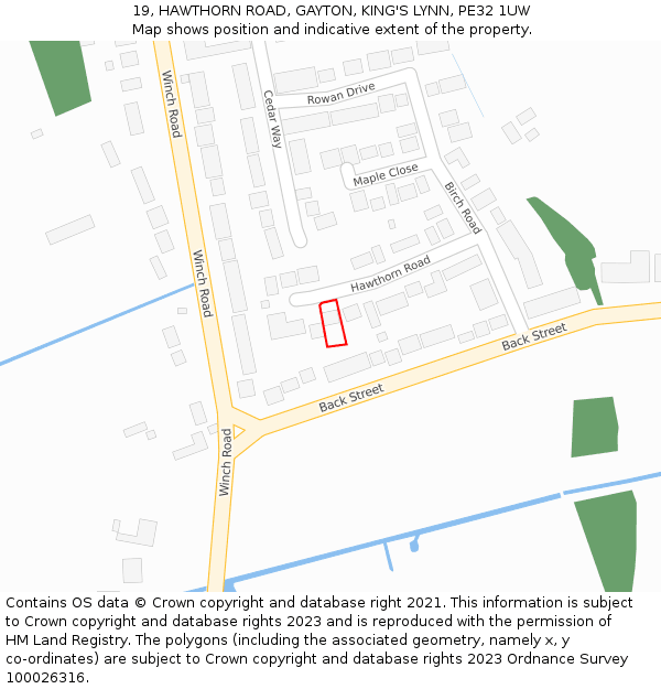 19, HAWTHORN ROAD, GAYTON, KING'S LYNN, PE32 1UW: Location map and indicative extent of plot