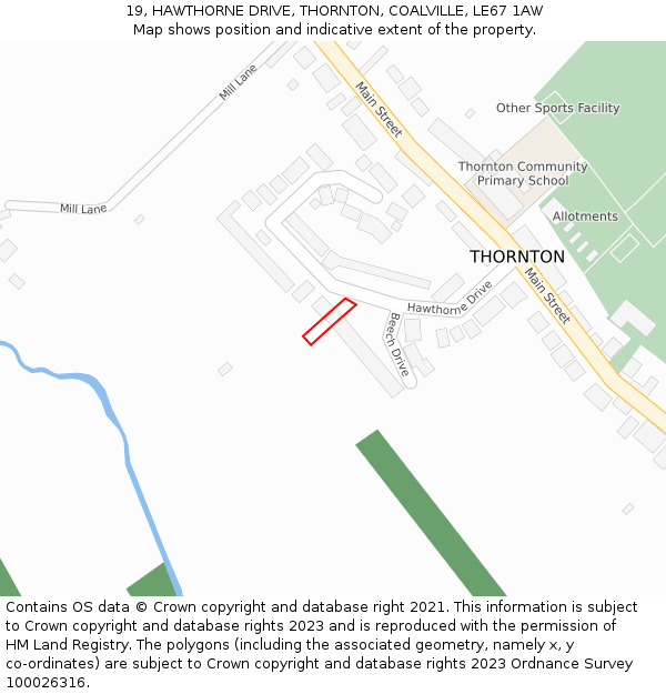 19, HAWTHORNE DRIVE, THORNTON, COALVILLE, LE67 1AW: Location map and indicative extent of plot