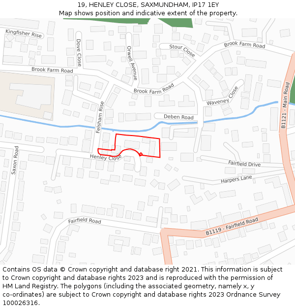 19, HENLEY CLOSE, SAXMUNDHAM, IP17 1EY: Location map and indicative extent of plot
