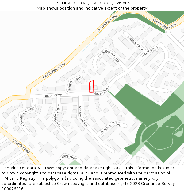 19, HEVER DRIVE, LIVERPOOL, L26 6LN: Location map and indicative extent of plot