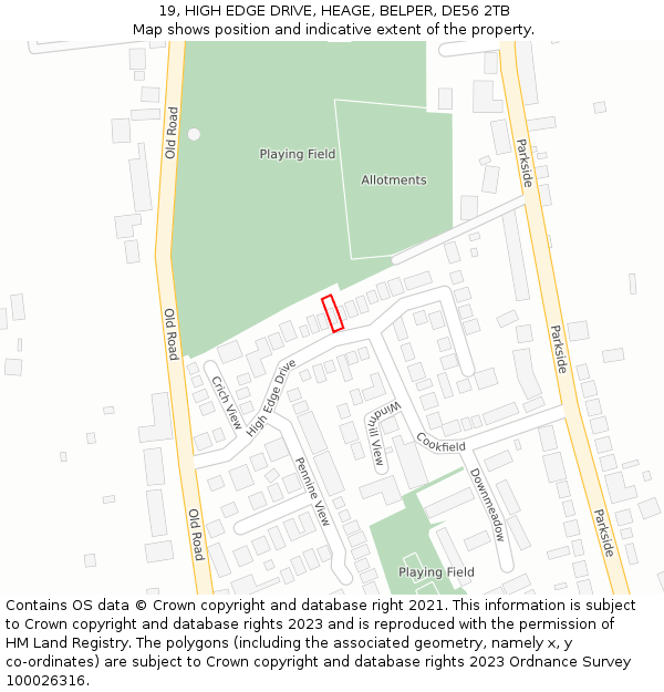 19, HIGH EDGE DRIVE, HEAGE, BELPER, DE56 2TB: Location map and indicative extent of plot