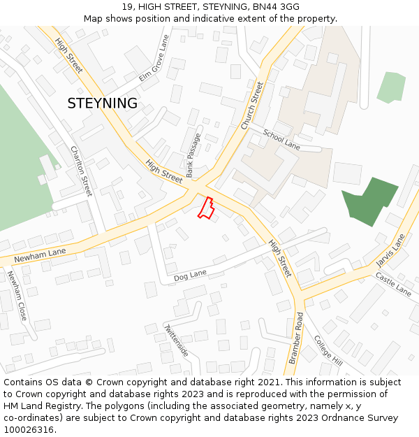 19, HIGH STREET, STEYNING, BN44 3GG: Location map and indicative extent of plot