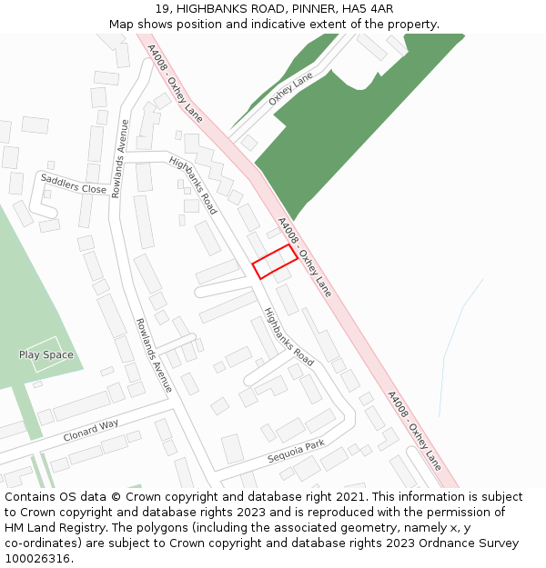 19, HIGHBANKS ROAD, PINNER, HA5 4AR: Location map and indicative extent of plot