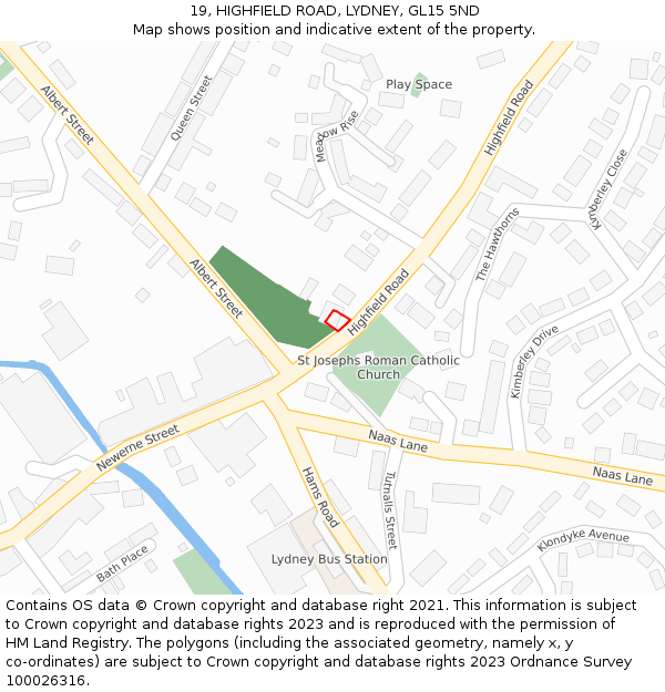 19, HIGHFIELD ROAD, LYDNEY, GL15 5ND: Location map and indicative extent of plot