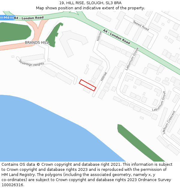 19, HILL RISE, SLOUGH, SL3 8RA: Location map and indicative extent of plot