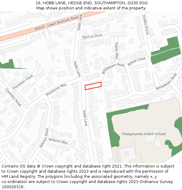 19, HOBB LANE, HEDGE END, SOUTHAMPTON, SO30 0GG: Location map and indicative extent of plot