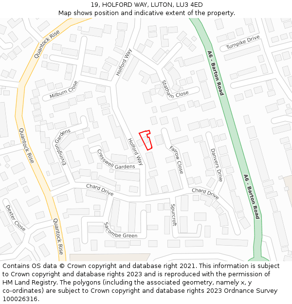 19, HOLFORD WAY, LUTON, LU3 4ED: Location map and indicative extent of plot