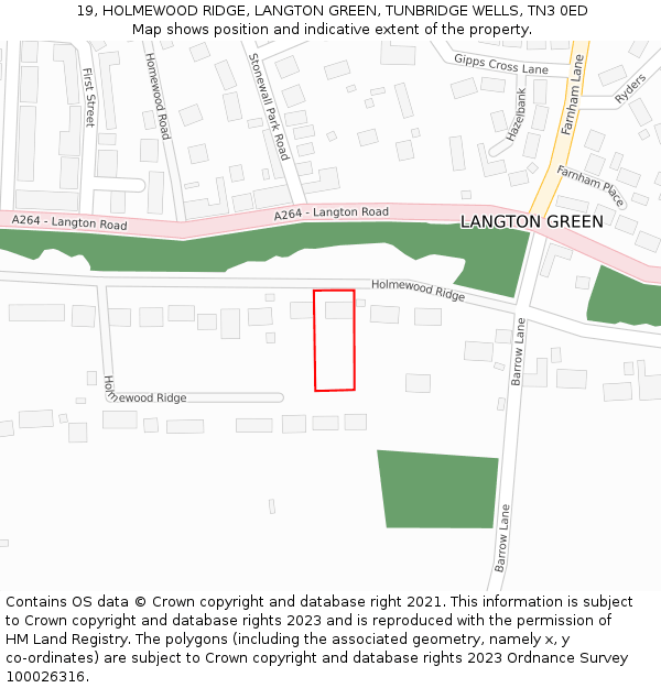 19, HOLMEWOOD RIDGE, LANGTON GREEN, TUNBRIDGE WELLS, TN3 0ED: Location map and indicative extent of plot