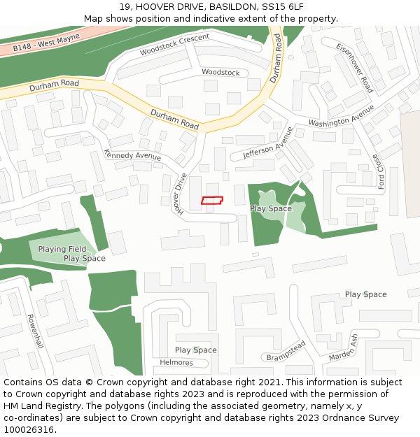 19, HOOVER DRIVE, BASILDON, SS15 6LF: Location map and indicative extent of plot