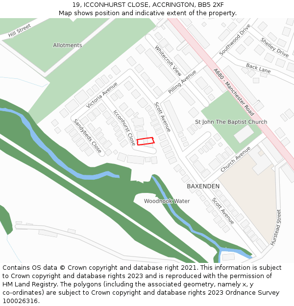 19, ICCONHURST CLOSE, ACCRINGTON, BB5 2XF: Location map and indicative extent of plot