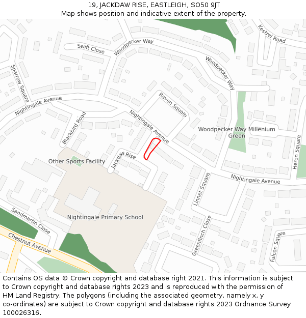 19, JACKDAW RISE, EASTLEIGH, SO50 9JT: Location map and indicative extent of plot