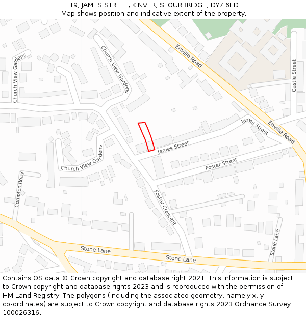 19, JAMES STREET, KINVER, STOURBRIDGE, DY7 6ED: Location map and indicative extent of plot