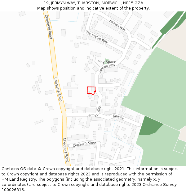 19, JERMYN WAY, THARSTON, NORWICH, NR15 2ZA: Location map and indicative extent of plot