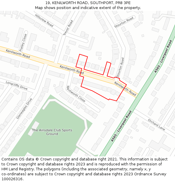 19, KENILWORTH ROAD, SOUTHPORT, PR8 3PE: Location map and indicative extent of plot